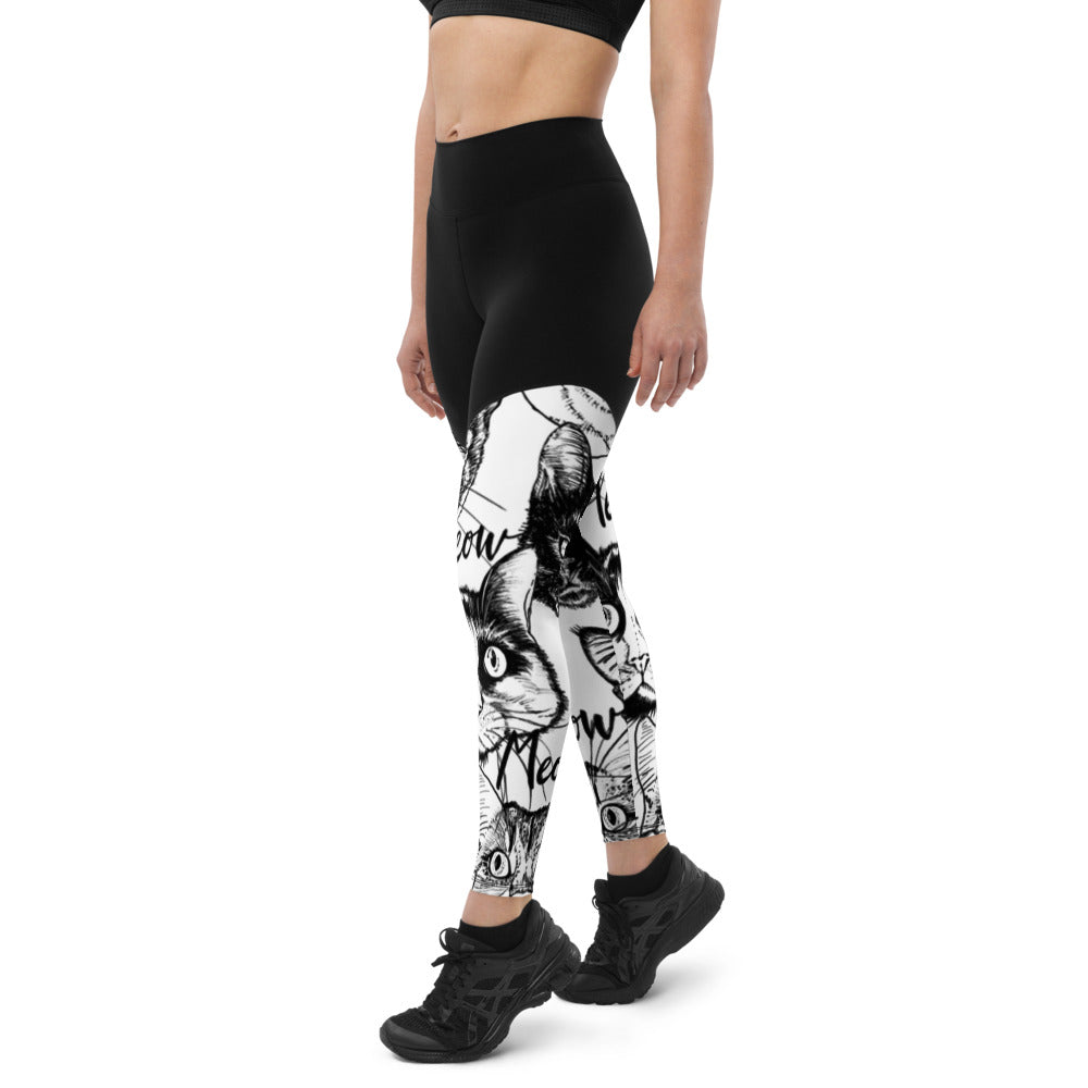 Meow Kitty Compression Leggings with Pocket